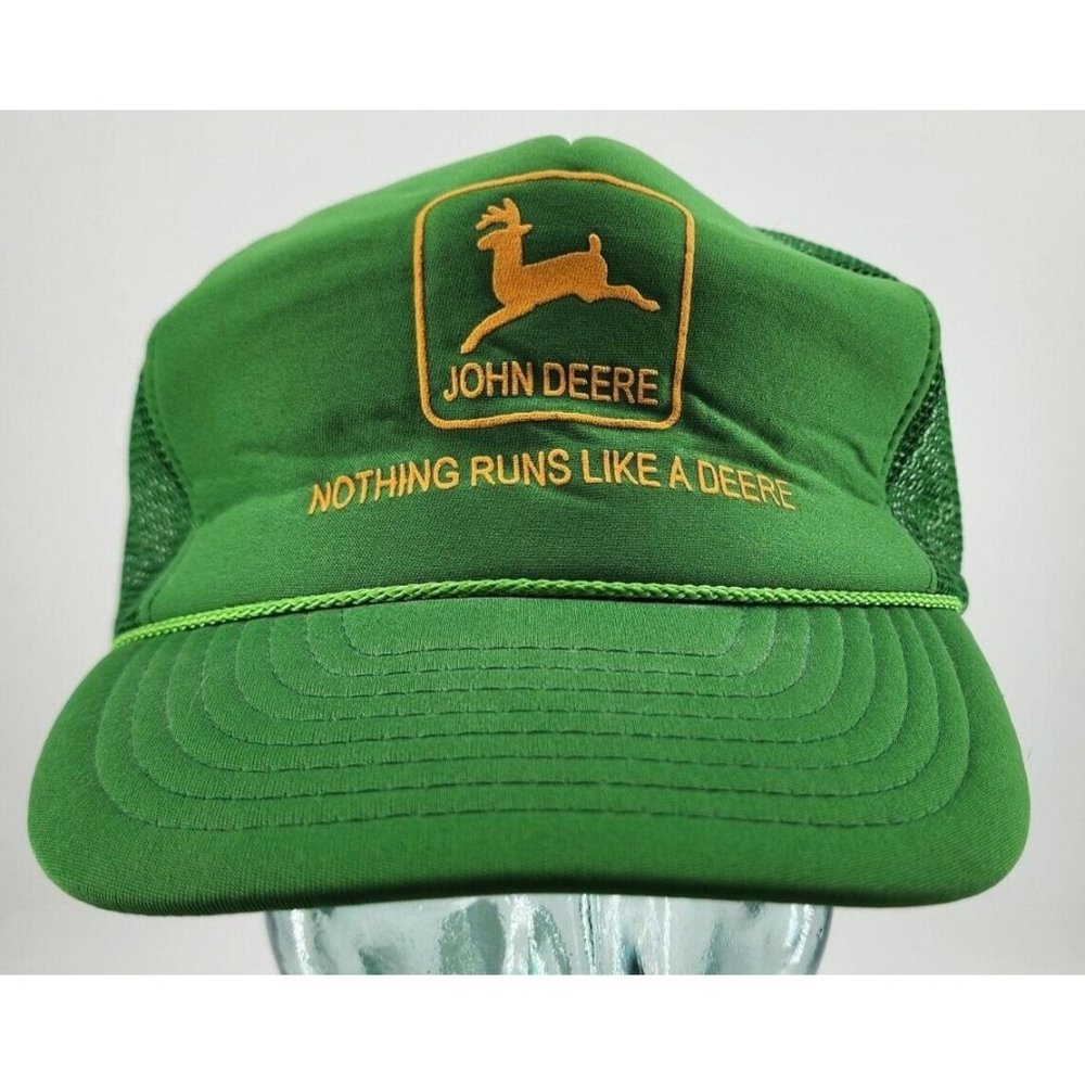 VTG John Deere Baseball‎ Cap Hat NISSUN Green Foam Mesh Rope Trucker Snapback